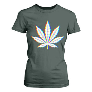 Cannabis Leaf Glitch Effect Graphic T Shirt For Women Retro RGB Distortion Weed and Stoner Lifestyle