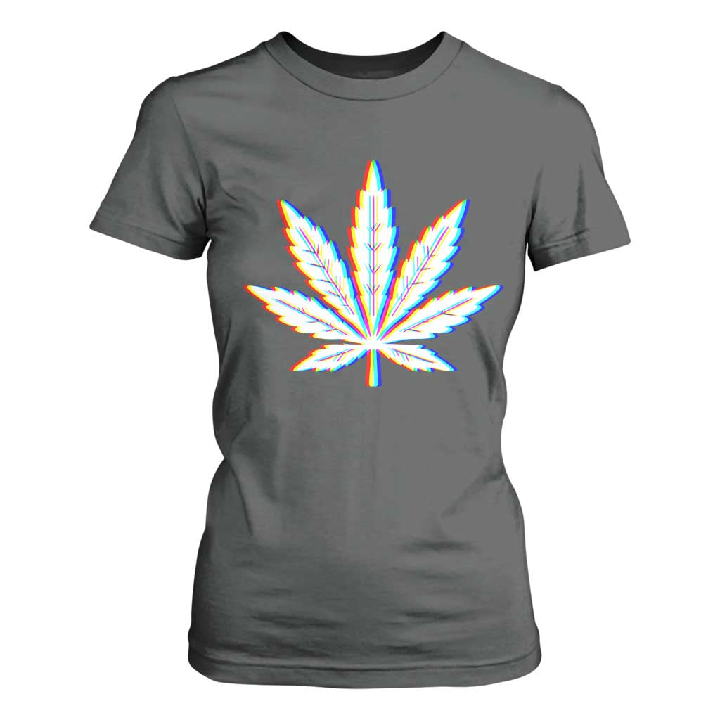Cannabis Leaf Glitch Effect Graphic T Shirt For Women Retro RGB Distortion Weed and Stoner Lifestyle