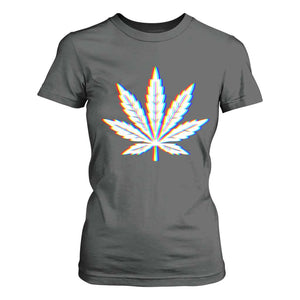Cannabis Leaf Glitch Effect Graphic T Shirt For Women Retro RGB Distortion Weed and Stoner Lifestyle