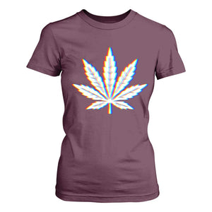 Cannabis Leaf Glitch Effect Graphic T Shirt For Women Retro RGB Distortion Weed and Stoner Lifestyle