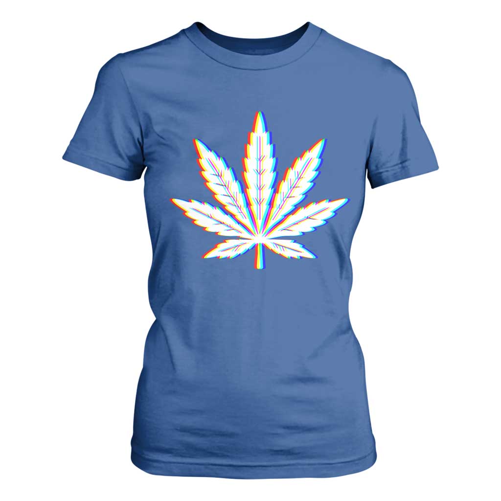 Cannabis Leaf Glitch Effect Graphic T Shirt For Women Retro RGB Distortion Weed and Stoner Lifestyle
