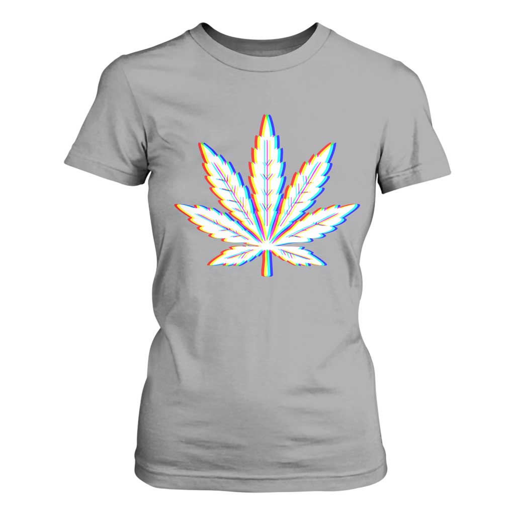 Cannabis Leaf Glitch Effect Graphic T Shirt For Women Retro RGB Distortion Weed and Stoner Lifestyle