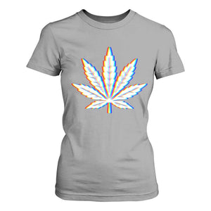 Cannabis Leaf Glitch Effect Graphic T Shirt For Women Retro RGB Distortion Weed and Stoner Lifestyle