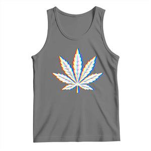 Cannabis Leaf Glitch Effect Graphic Tank Top Retro RGB Distortion Weed and Stoner Lifestyle