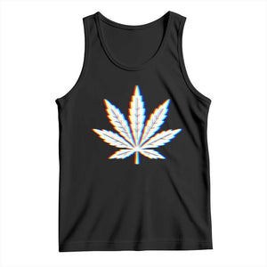 Cannabis Leaf Glitch Effect Graphic Tank Top Retro RGB Distortion Weed and Stoner Lifestyle