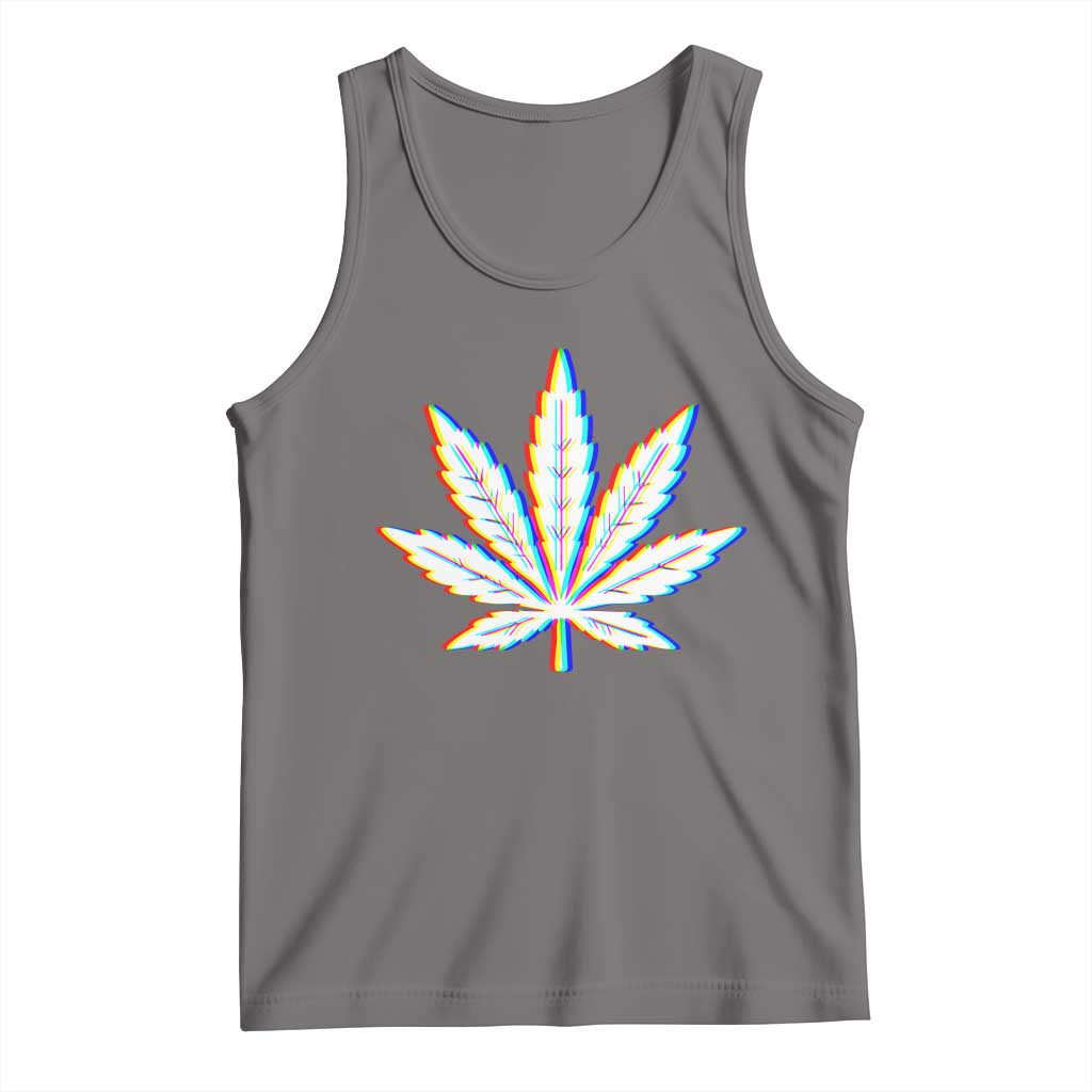 Cannabis Leaf Glitch Effect Graphic Tank Top Retro RGB Distortion Weed and Stoner Lifestyle