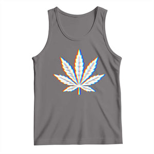 Cannabis Leaf Glitch Effect Graphic Tank Top Retro RGB Distortion Weed and Stoner Lifestyle