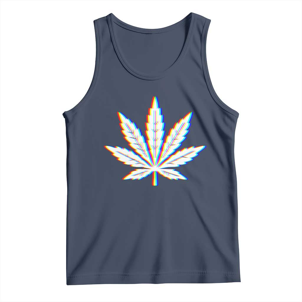 Cannabis Leaf Glitch Effect Graphic Tank Top Retro RGB Distortion Weed and Stoner Lifestyle