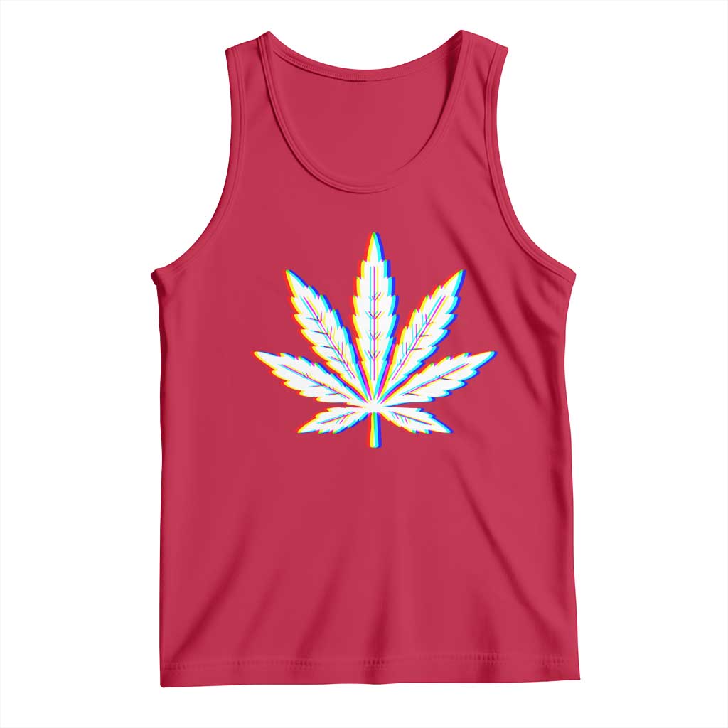 Cannabis Leaf Glitch Effect Graphic Tank Top Retro RGB Distortion Weed and Stoner Lifestyle