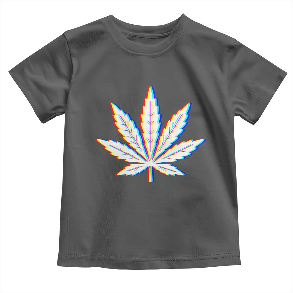 Cannabis Leaf Glitch Effect Graphic Toddler T Shirt Retro RGB Distortion Weed and Stoner Lifestyle TS02 Dark Heather Print Your Wear
