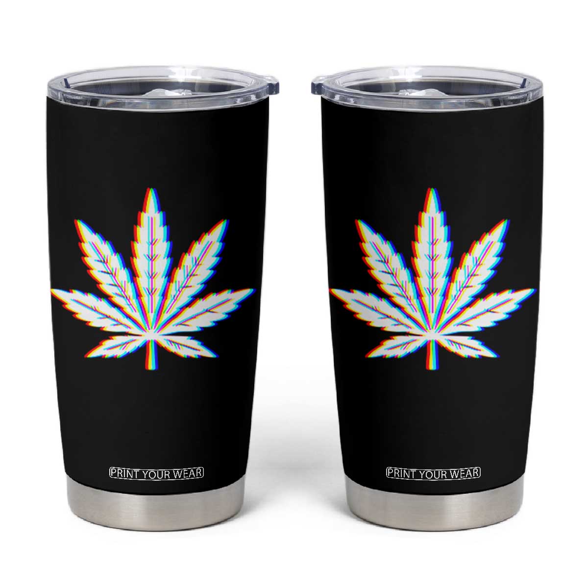Cannabis Leaf Glitch Effect Graphic Tumbler Cup Retro RGB Distortion Weed and Stoner Lifestyle TS02 Black Print Your Wear