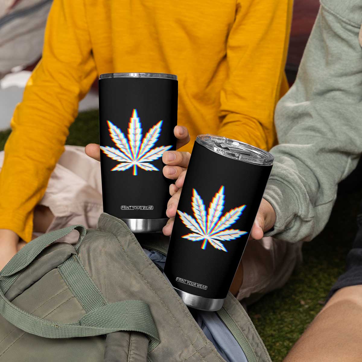 Cannabis Leaf Glitch Effect Graphic Tumbler Cup Retro RGB Distortion Weed and Stoner Lifestyle TS02 Print Your Wear