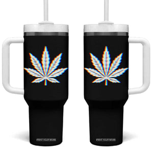 Cannabis Leaf Glitch Effect Graphic Tumbler With Handle Retro RGB Distortion Weed and Stoner Lifestyle TS02 One Size: 40 oz Black Print Your Wear