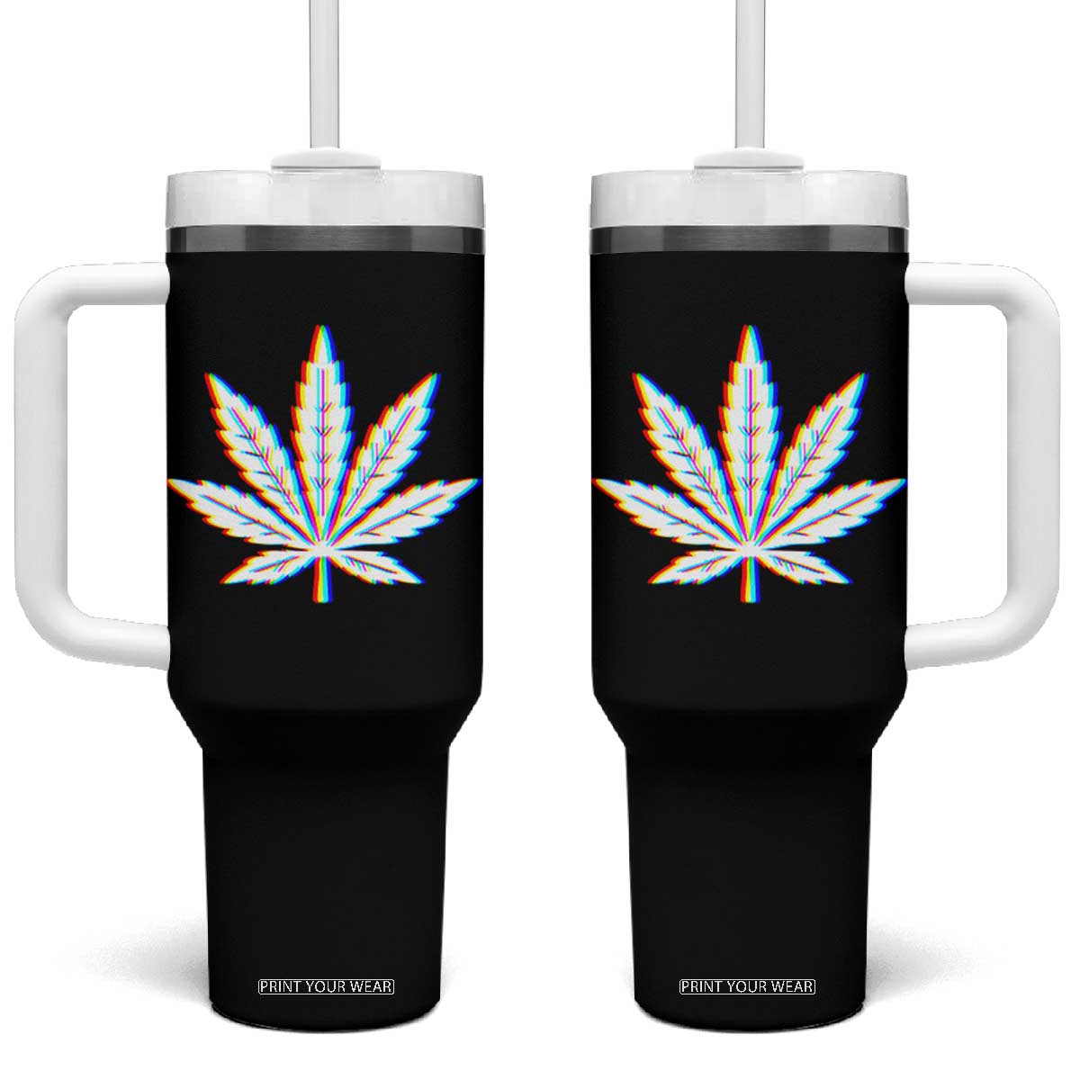 Cannabis Leaf Glitch Effect Graphic Tumbler With Handle Retro RGB Distortion Weed and Stoner Lifestyle TS02 One Size: 40 oz Black Print Your Wear