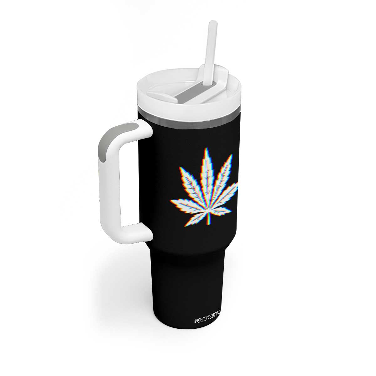 Cannabis Leaf Glitch Effect Graphic Tumbler With Handle Retro RGB Distortion Weed and Stoner Lifestyle TS02 Print Your Wear