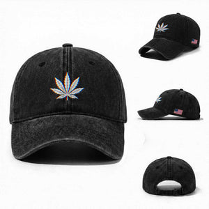 Cannabis Leaf Glitch Effect Graphic Washed Cotton Baseball Cap Retro RGB Distortion Weed and Stoner Lifestyle TS02 Washed Cap Universal Fit Black Print Your Wear