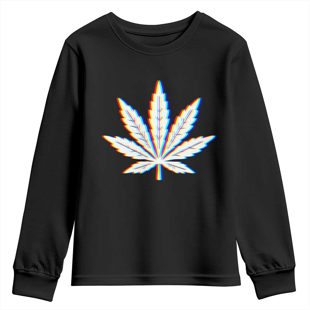 Cannabis Leaf Glitch Effect Graphic Youth Sweatshirt Retro RGB Distortion Weed and Stoner Lifestyle TS02 Black Print Your Wear