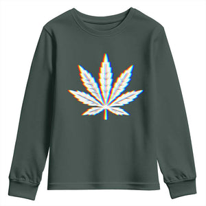 Cannabis Leaf Glitch Effect Graphic Youth Sweatshirt Retro RGB Distortion Weed and Stoner Lifestyle