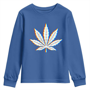 Cannabis Leaf Glitch Effect Graphic Youth Sweatshirt Retro RGB Distortion Weed and Stoner Lifestyle