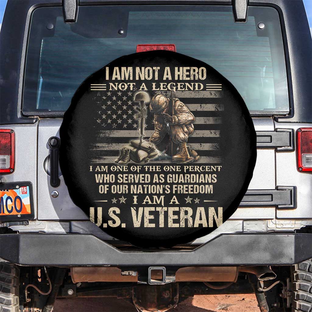 American Veteran Spare Tire Cover I Am Not A Hero Not A Legend US Flag Soldier Combat Boots And Dog Tags TS02 No hole Black Print Your Wear