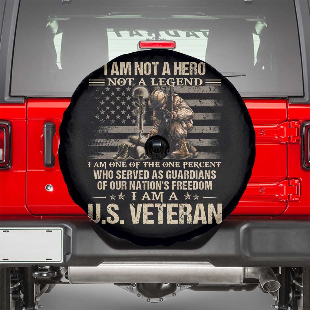 American Veteran Spare Tire Cover I Am Not A Hero Not A Legend US Flag Soldier Combat Boots And Dog Tags TS02 Black Print Your Wear