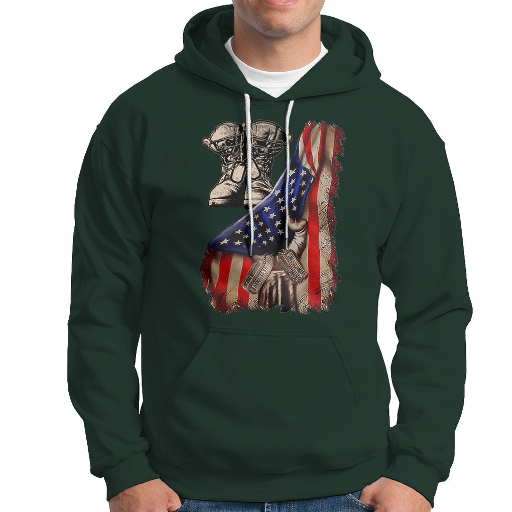 US Pride Hoodie American Flag With Combat Boots And Dog Tags TS02 Printyourwear