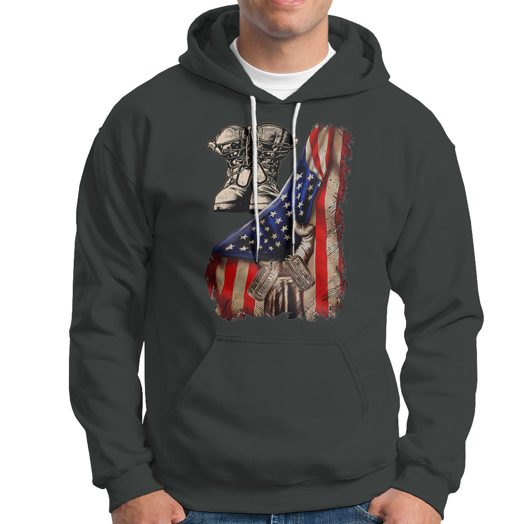 US Pride Hoodie American Flag With Combat Boots And Dog Tags TS02 Printyourwear