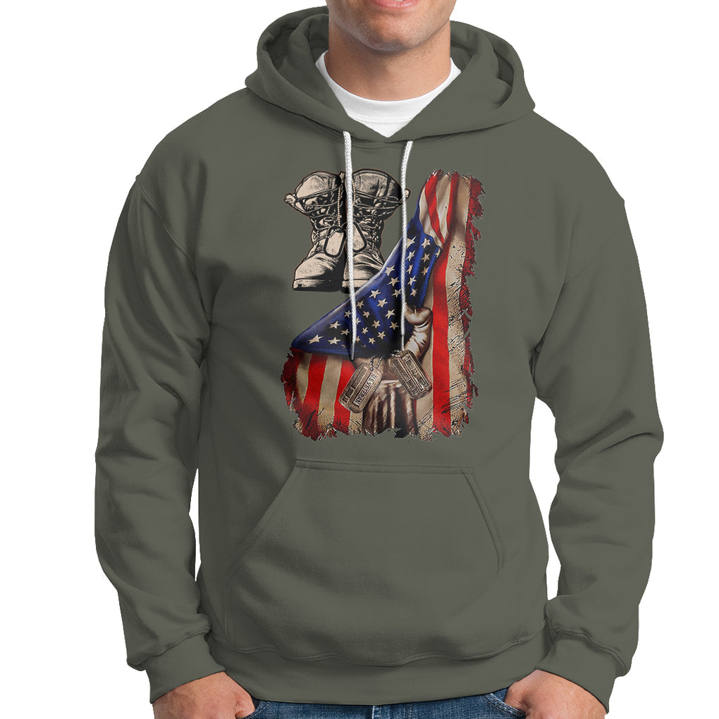 US Pride Hoodie American Flag With Combat Boots And Dog Tags TS02 Printyourwear