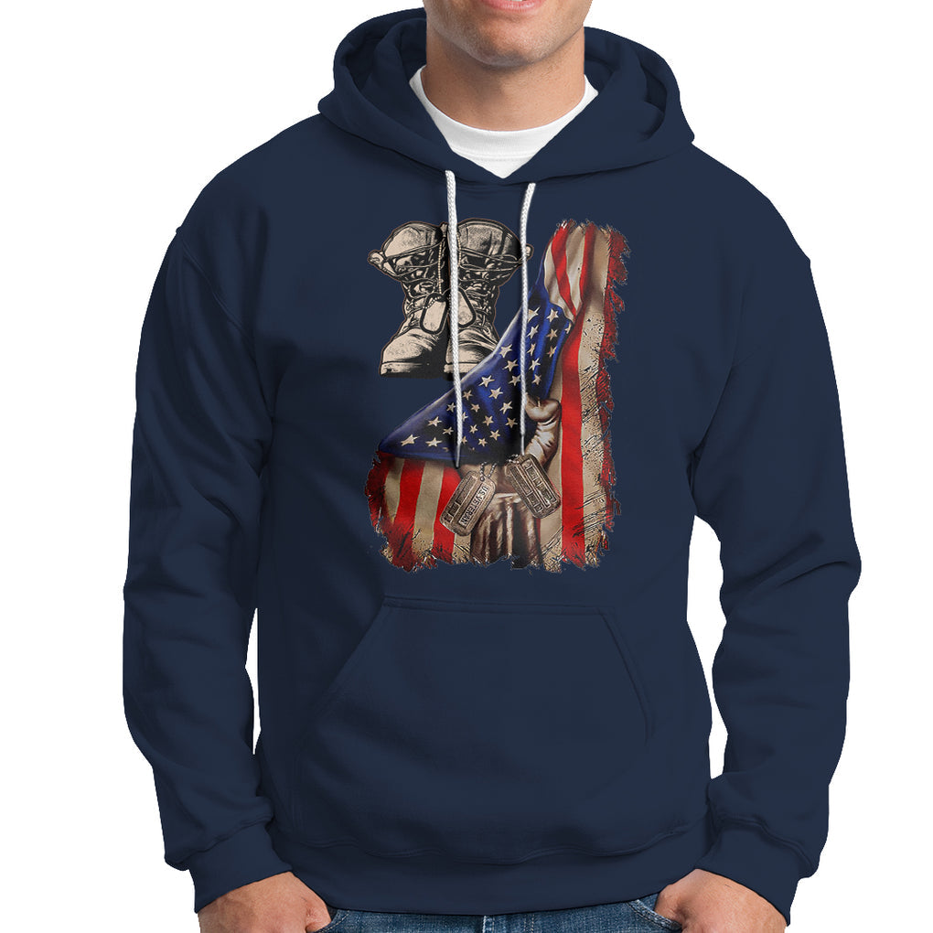 US Pride Hoodie American Flag With Combat Boots And Dog Tags TS02 Printyourwear