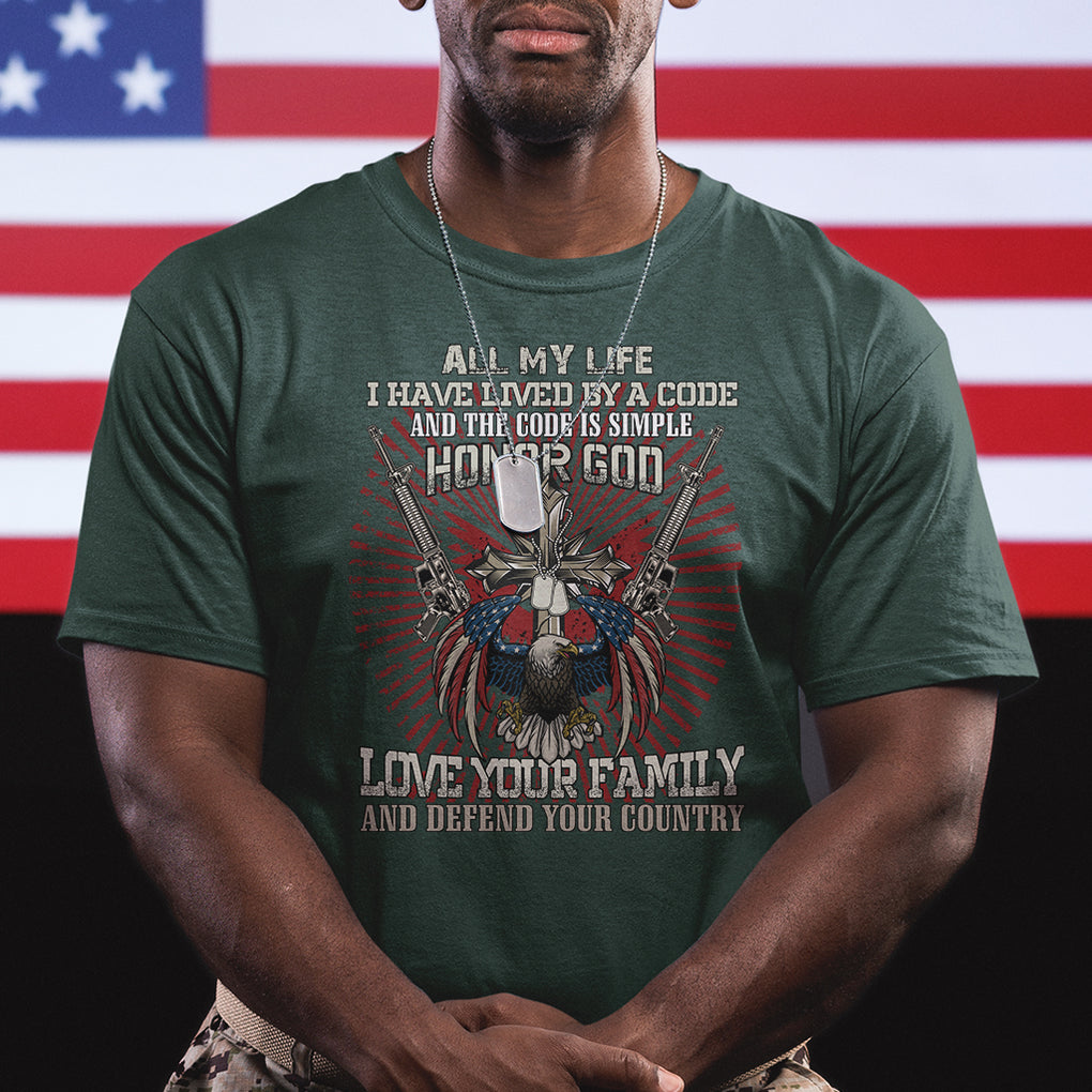 Veteran T Shirt Honor God Love Your Family And Defend Your Country Christian American Bald Eagle TS02 Printyourwear