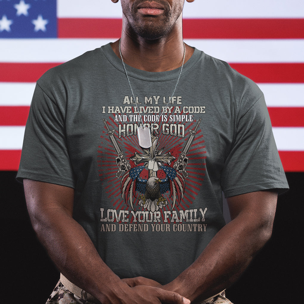 Veteran T Shirt Honor God Love Your Family And Defend Your Country Christian American Bald Eagle TS02 Printyourwear