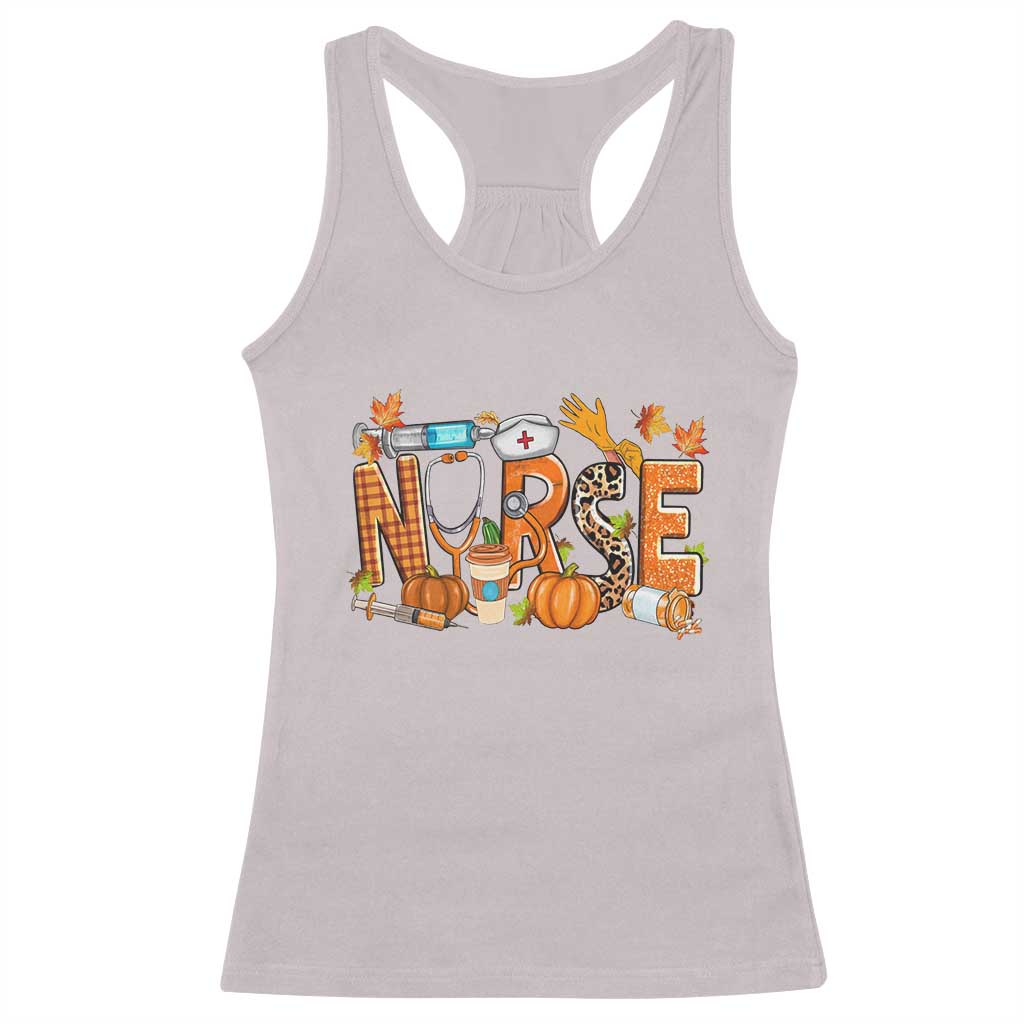 Thanksgiving Fall Nurse Racerback Tank Top One Thankful Nurse Life Autumn Pumpkin Season TS02 Ice Gray Print Your Wear