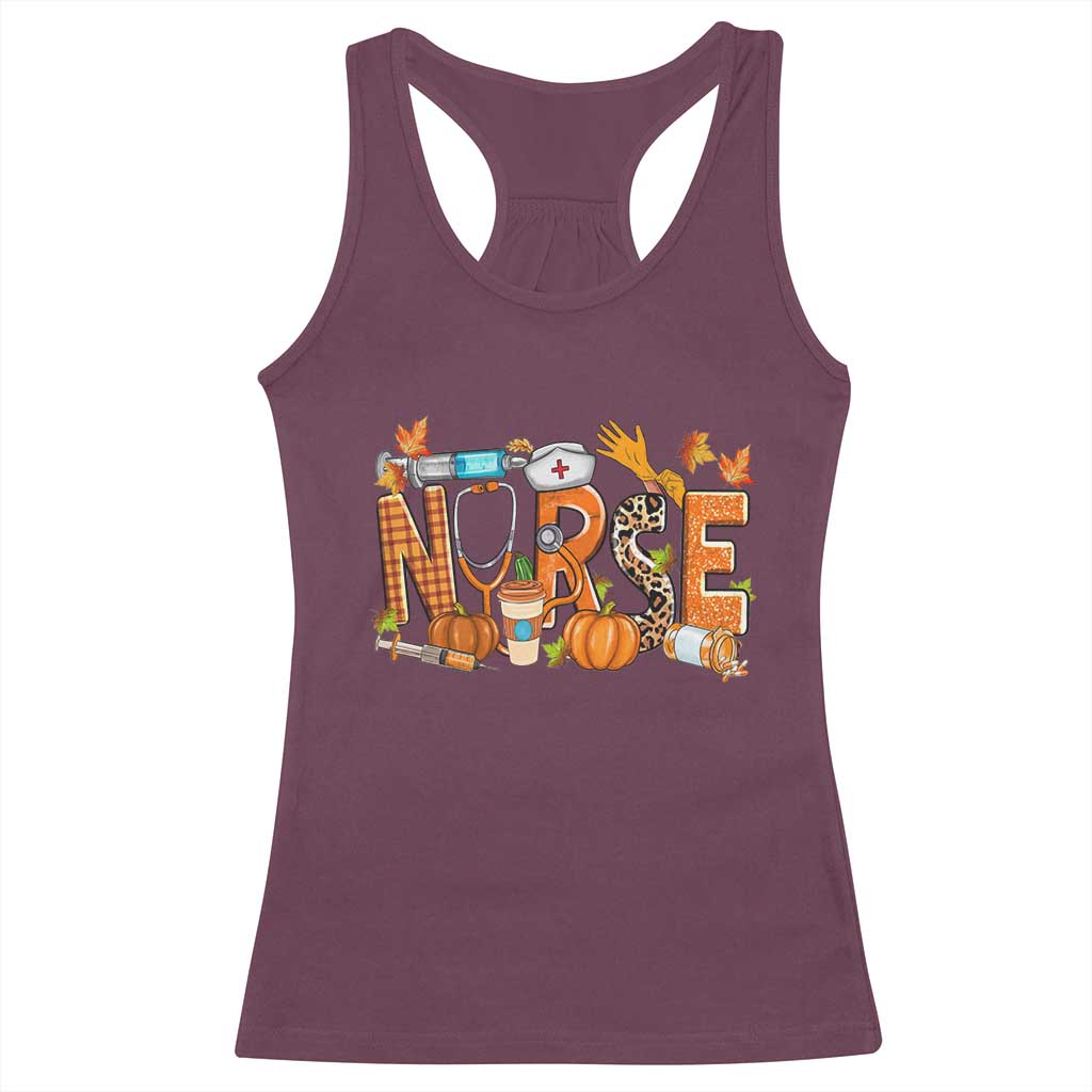 Thanksgiving Fall Nurse Racerback Tank Top One Thankful Nurse Life Autumn Pumpkin Season TS02 Maroon Print Your Wear