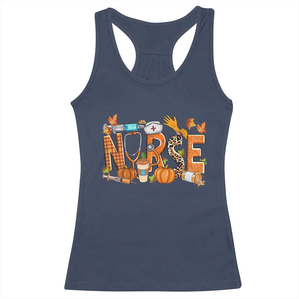 Thanksgiving Fall Nurse Racerback Tank Top One Thankful Nurse Life Autumn Pumpkin Season TS02 Navy Print Your Wear