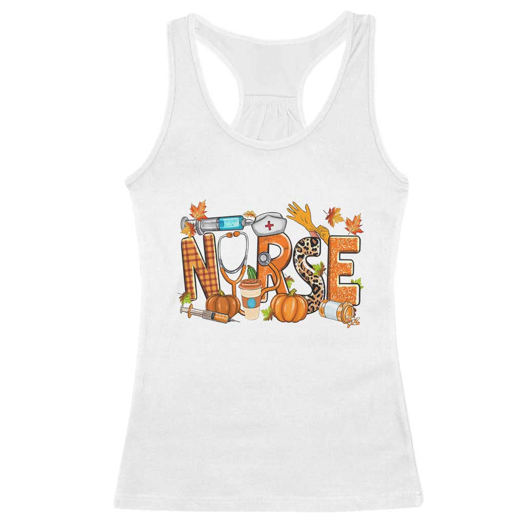 Thanksgiving Fall Nurse Racerback Tank Top One Thankful Nurse Life Autumn Pumpkin Season TS02 White Print Your Wear