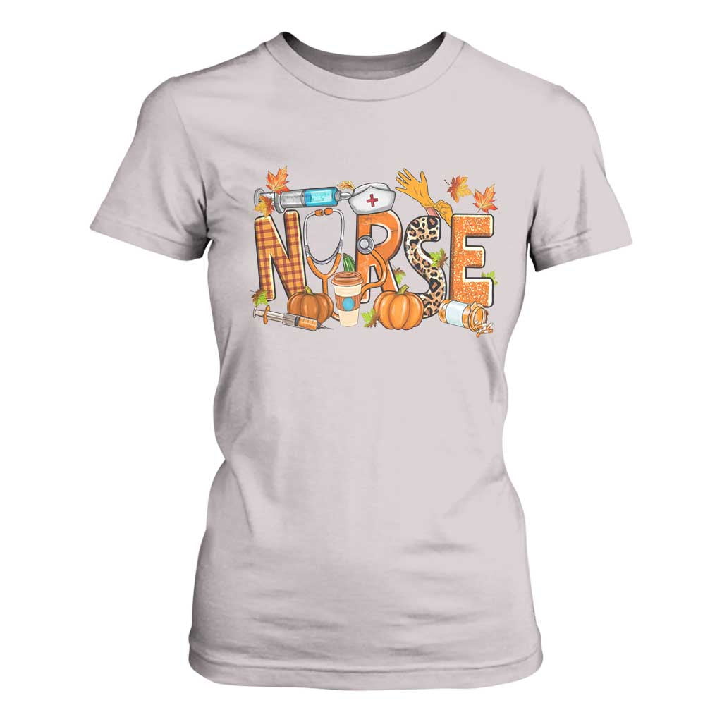 Thanksgiving Fall Nurse T Shirt For Women One Thankful Nurse Life Autumn Pumpkin Season TS02 Ice Gray Print Your Wear
