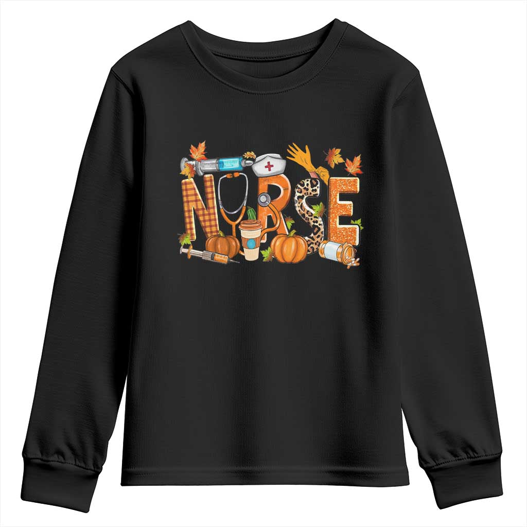 Thanksgiving Fall Nurse Youth Sweatshirt One Thankful Nurse Life Autumn Pumpkin Season TS02 Black Print Your Wear
