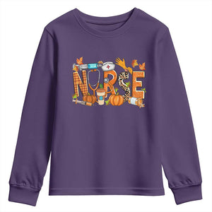 Thanksgiving Fall Nurse Youth Sweatshirt One Thankful Nurse Life Autumn Pumpkin Season TS02 Purple Print Your Wear