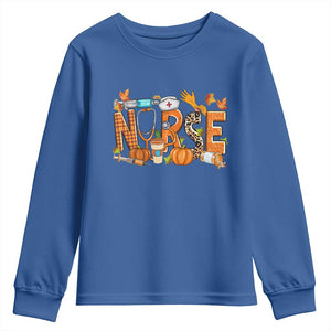 Thanksgiving Fall Nurse Youth Sweatshirt One Thankful Nurse Life Autumn Pumpkin Season TS02 Royal Blue Print Your Wear