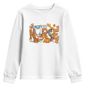Thanksgiving Fall Nurse Youth Sweatshirt One Thankful Nurse Life Autumn Pumpkin Season TS02 White Print Your Wear