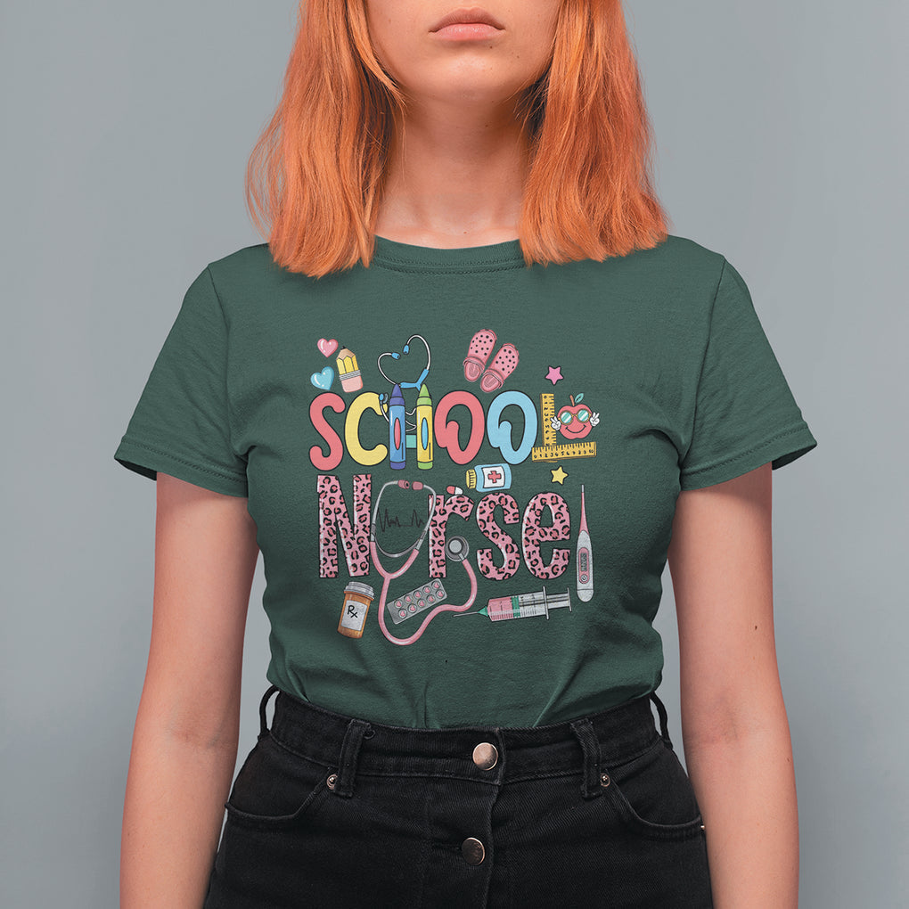 School Nurse T Shirt For Women Leopard Nursing School RN TS02 Dark Forest Green Printyourwear