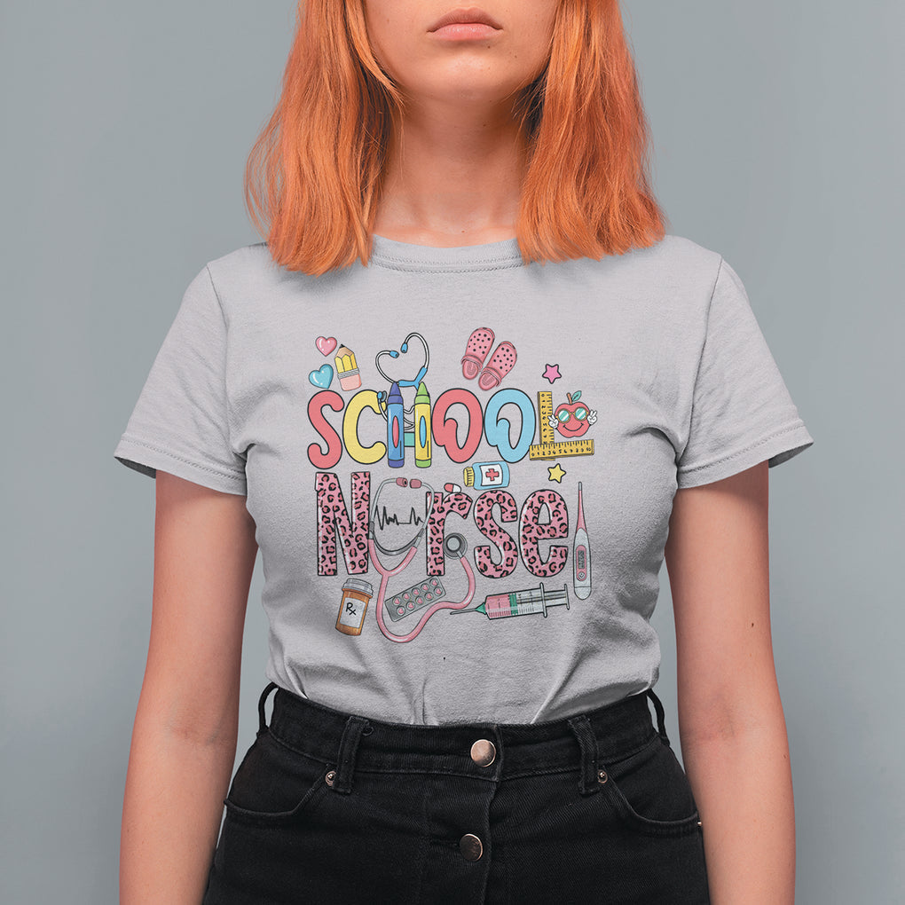 School Nurse T Shirt For Women Leopard Nursing School RN TS02 Ice Gray Printyourwear