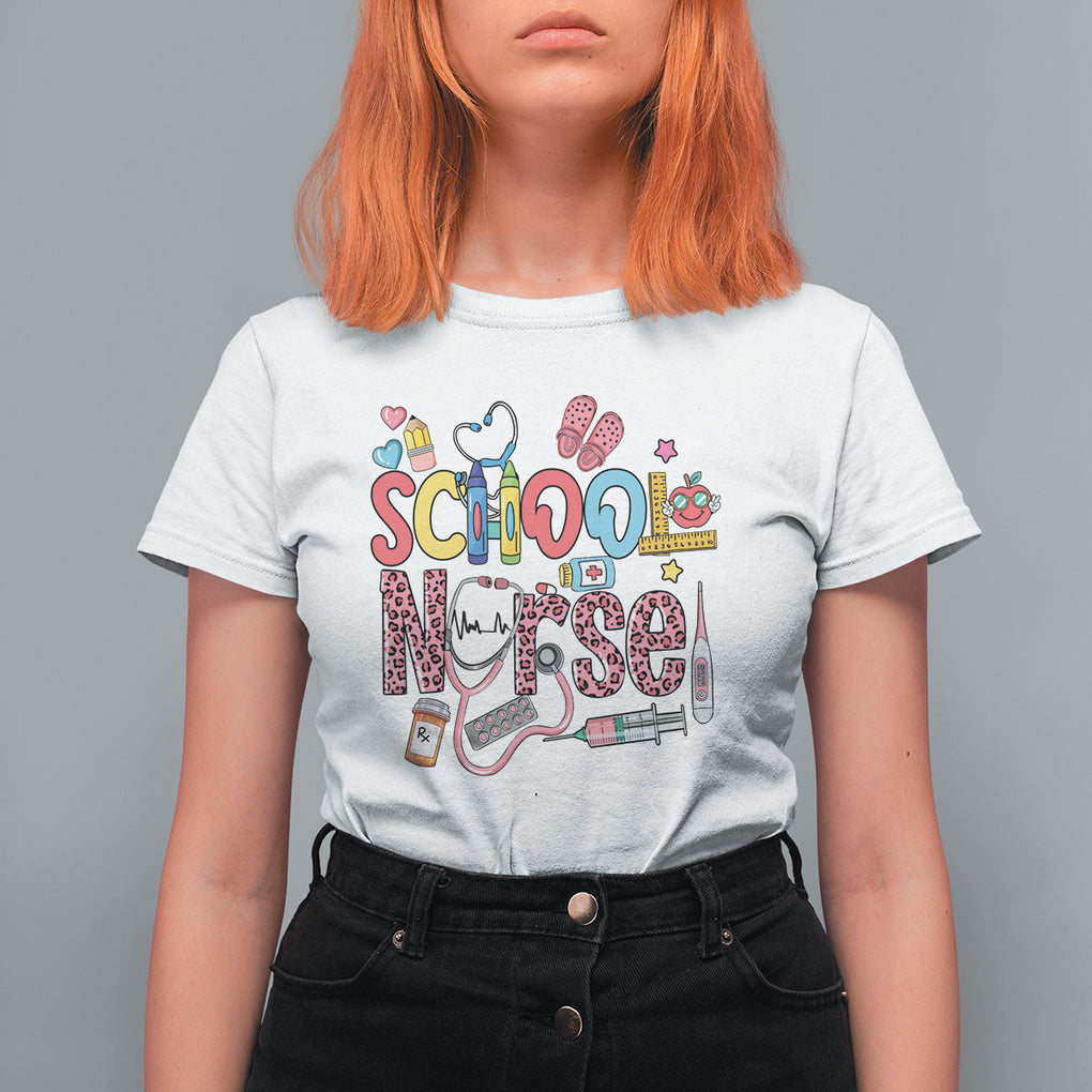 School Nurse T Shirt For Women Leopard Nursing School RN TS02 White Printyourwear