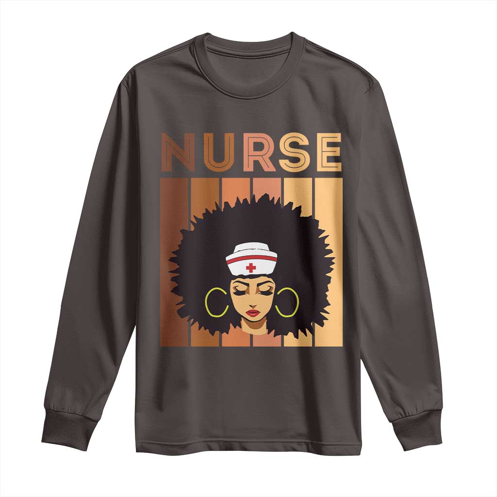 Black Nurse Long Sleeve Shirt Magic Afro Melanin RN Woman TS02 Dark Chocolate Print Your Wear