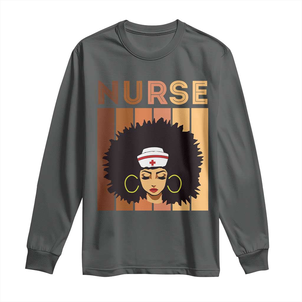 Black Nurse Long Sleeve Shirt Magic Afro Melanin RN Woman TS02 Dark Heather Print Your Wear