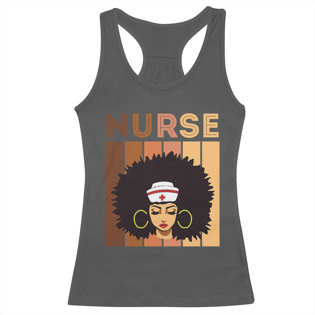 Black Nurse Racerback Tank Top Magic Afro Melanin RN Woman TS02 Dark Heather Print Your Wear
