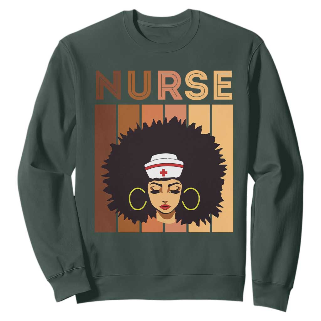 Black Nurse Sweatshirt Nurse Black Woman Magic Afro Melanin Queen Black History TS02 Dark Forest Green Printyourwear