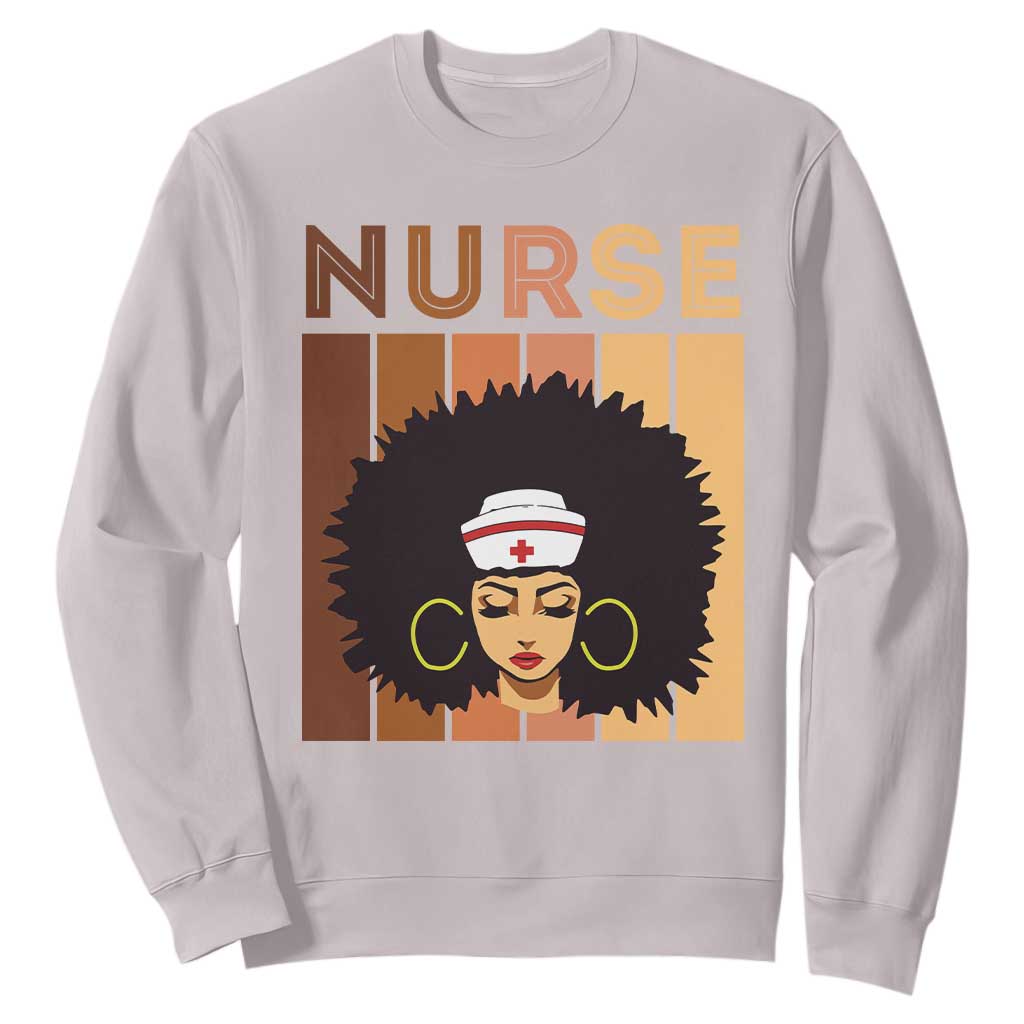 Black Nurse Sweatshirt Nurse Black Woman Magic Afro Melanin Queen Black History TS02 Ice Gray Printyourwear