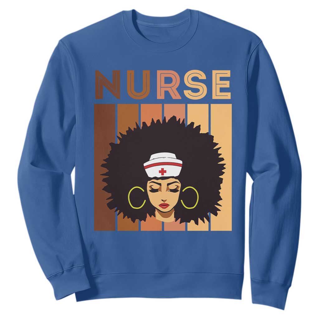 Black Nurse Sweatshirt Nurse Black Woman Magic Afro Melanin Queen Black History TS02 Royal Blue Printyourwear