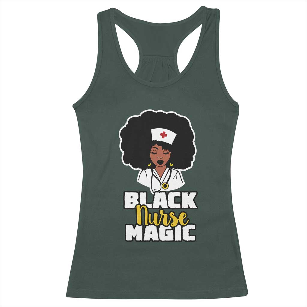 Black Nurse Magic Racerback Tank Top Afro Melanin RN Nursing Woman TS02 Dark Forest Green Print Your Wear